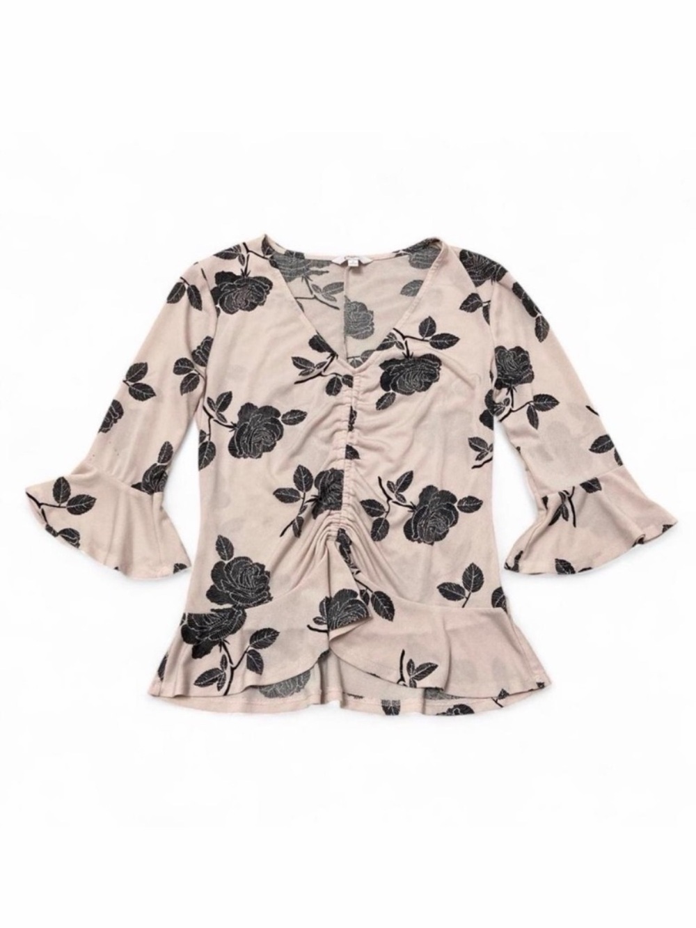 3/$20 Candie’s Floral Ruffle Gathered Top Blouse Bell Sleeve Y2K Women’s Small